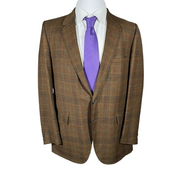 Vintage 60s 70s Kingsridge Sport Coat 44L 46L Brown Plaid Academia Ivy League - Picture 2 of 15